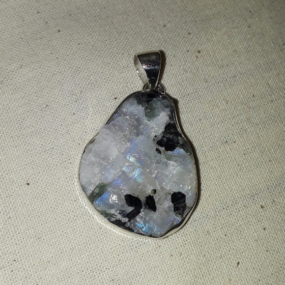Jewelry - Tourmaline in rainbow moonstone sterling pendant